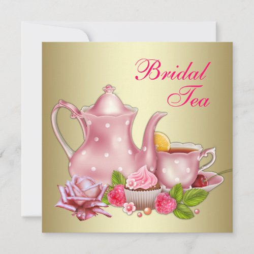 Elegant Gold Pink Bridal Tea Party Invitations