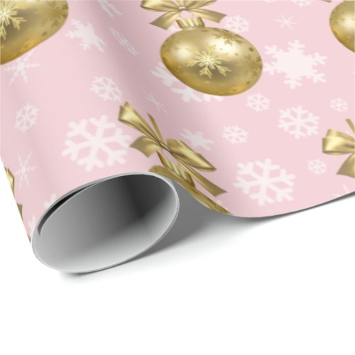 Elegant Gold  Pink Christmas Ornament Pattern Wrapping Paper