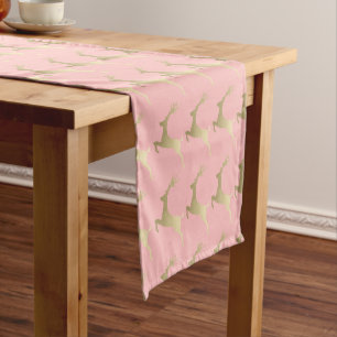 Elegant Gold Pink Christmas Reindeer Pattern Short Table Runner