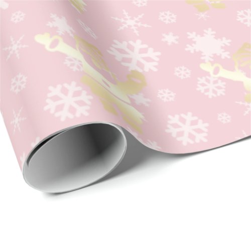 Elegant Gold  Pink Christmas Santa Pattern Wrapping Paper