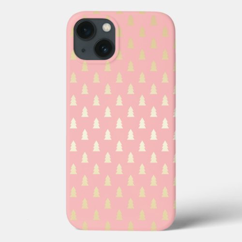 Elegant Gold  Pink Christmas Tree Pattern iPhone 13 Case