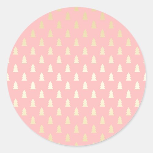 Elegant Gold  Pink Christmas Tree Pattern Classic Round Sticker