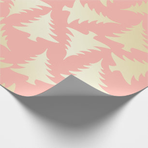 Elegant Gold & Pink Christmas Tree Pattern Wrapping Paper