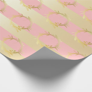 Elegant Gold & Pink Christmas Wreath Pattern Wrapping Paper