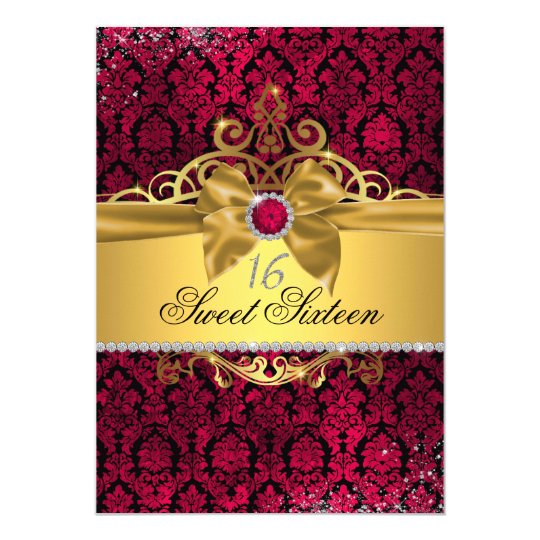 Elegant Gold Pink Damask Sweet Sixteen Invite