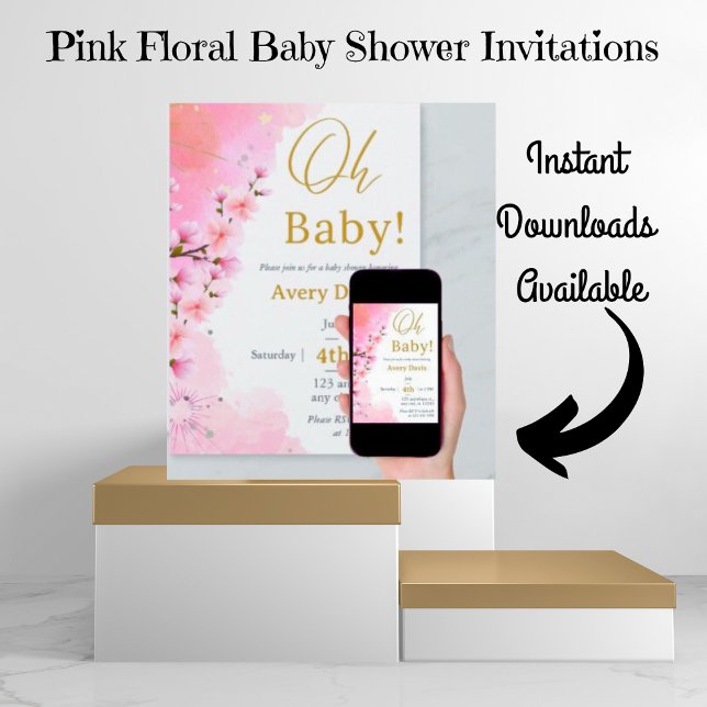Elegant Gold Pink dogwood floral Baby Shower  Invitation (Creator Uploaded)