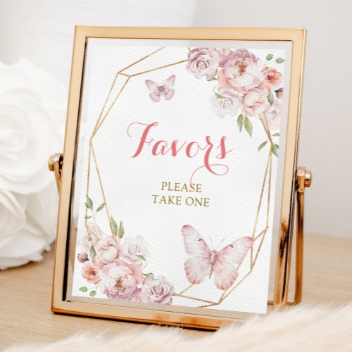 Elegant Gold Pink Floral Girl Quinceaera Favors Poster