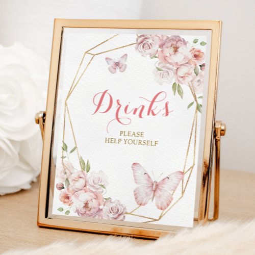 Elegant Gold Pink Floral Mis Quince Drinks Poster