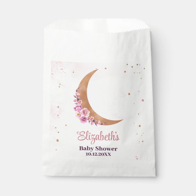 Elegant Gold & Pink Floral Moon Baby Shower  Favor Bag (Front)