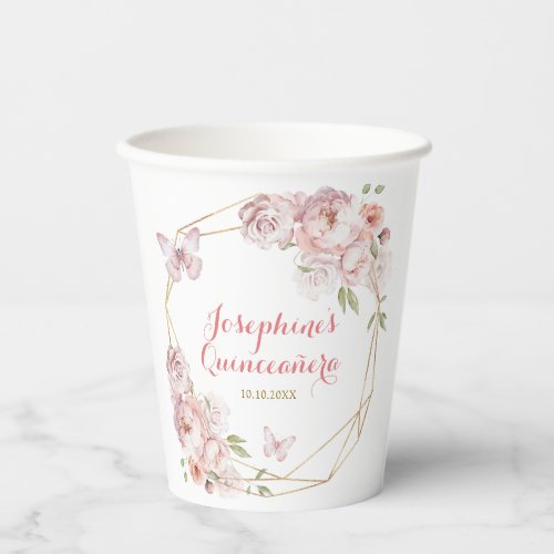 Elegant Gold Pink Geometric Floral Mis Aos Paper Cups