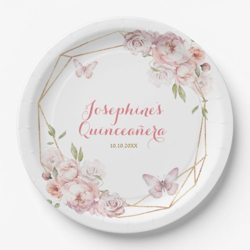 Elegant Gold Pink Geometric Floral Mis Aos Paper Plates