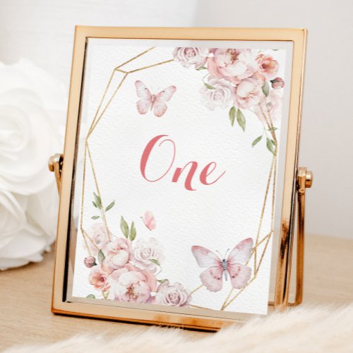 Elegant Gold Pink Geometric Floral Mis Quince Table Number