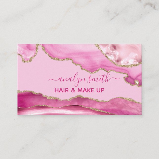 Elegant Gold pink Glitter Marble Agate Modern Chic Business Card (Front)