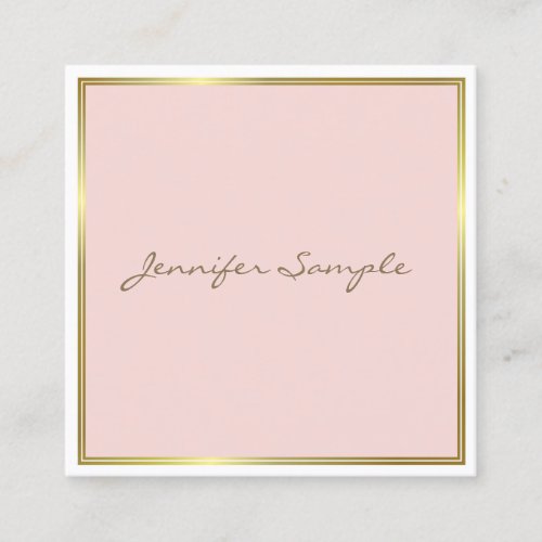 Elegant Gold Pink Hand Script Font Text Modern Square Business Card