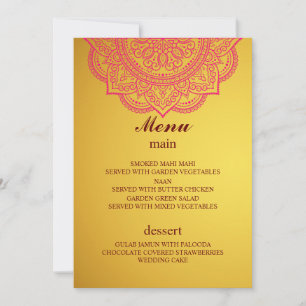Elegant Gold Pink Indian Hindu Wedding menu Invitation