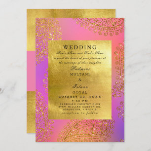 Elegant Gold & Pink Indian Style Wedding  Invitation