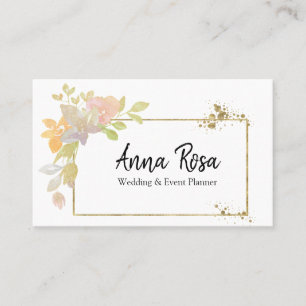 *~* Elegant Gold Pink Lavender Watercolor Flower Business Card