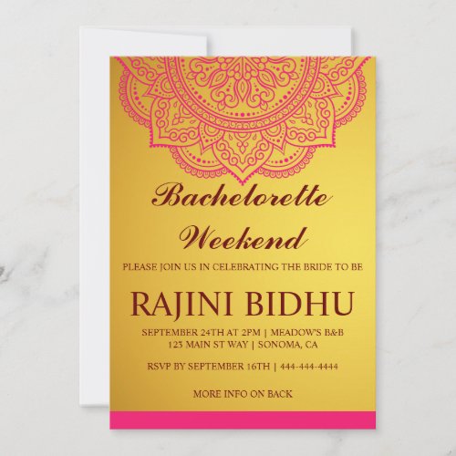 Elegant Gold Pink Paisley Bachelorette Weekend Inv Invitation