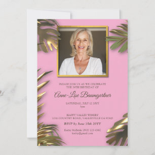 Elegant Gold Pink Photo 50 Fabulous Birthday Invitation