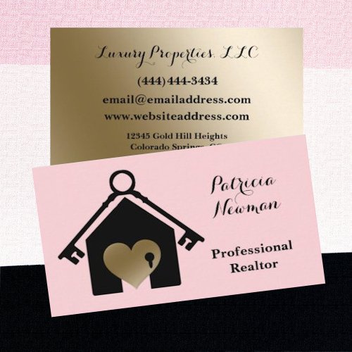 Elegant Gold Pink Realtor Business Card