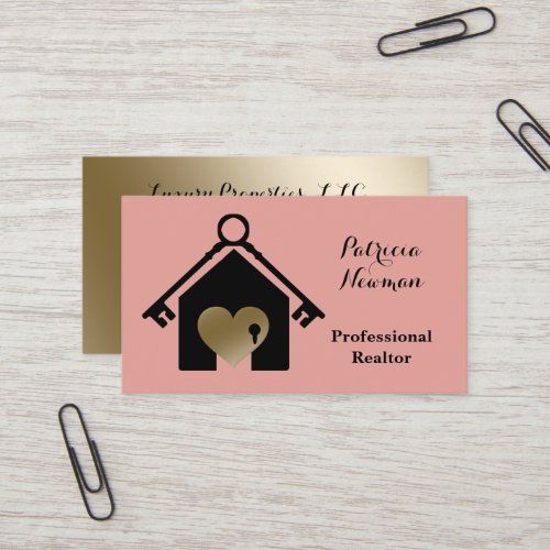 Elegant Gold Pink Realtor Business Card