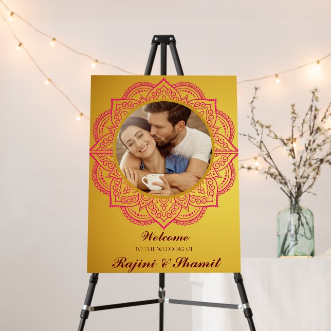 Elegant Gold Pink Red Indian Paisley Wedding Foam  Foam Board (In Situ (Stand))