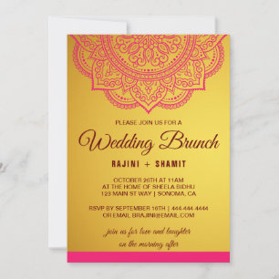 Elegant Gold Pink Red Paisley Wedding Brunch Invit Invitation