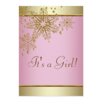Elegant Gold Pink Snowflake Baby Girl Shower Invitation