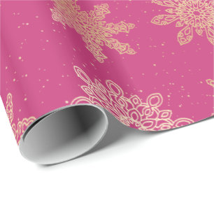 Elegant Gold & Pink Snowflake Christmas Pattern Wrapping Paper