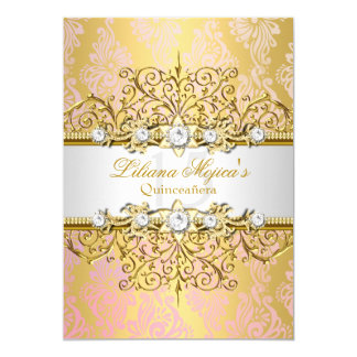 Elegant Gold Pink Vintage Glamour Quinceanera Card