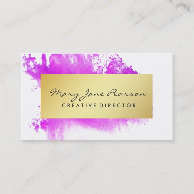 Elegant Gold Pink Watercolor Brushstrokes Business Card (Front)