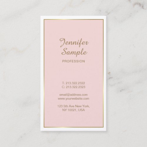 Elegant Gold Pink White Modern Trendy Plain Luxury Business Card