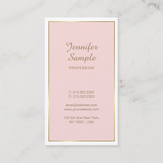 Elegant Gold Pink White Modern Trendy Plain Luxury Business Card (Front)