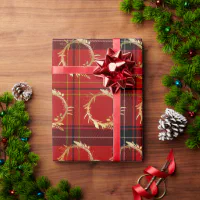 Red Gold Plaid Tissue Paper, Holiday Tissue Paper