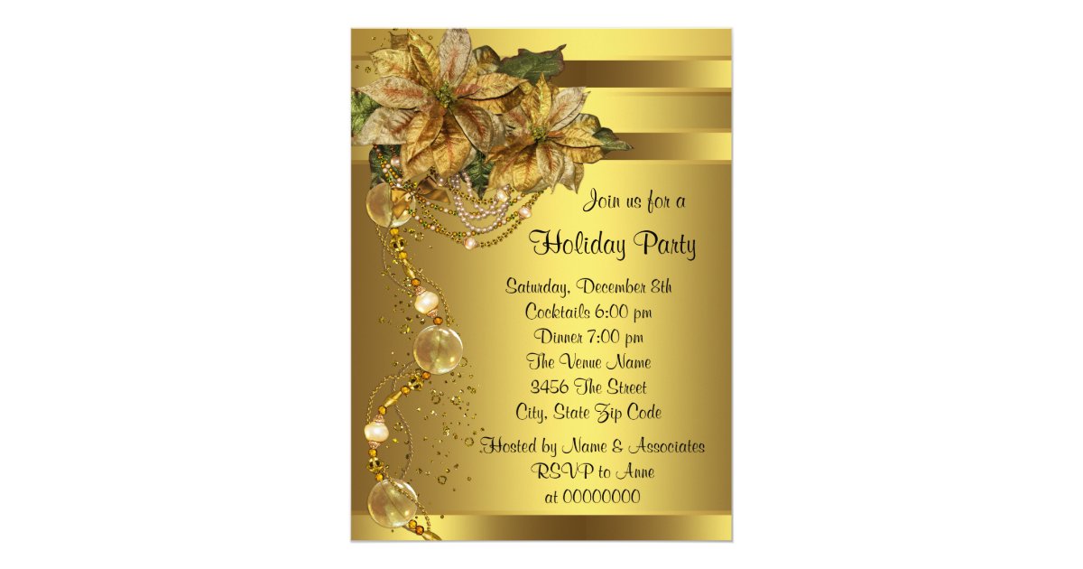 Elegant Gold Poinsettia Black Gold Christmas Party Invitation Zazzle Com