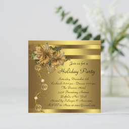 Elegant Gold Poinsettia Black Gold Christmas Party Invitation | Zazzle