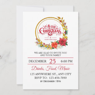 Elegant Gold & Poinsettia Christmas Party Invitation
