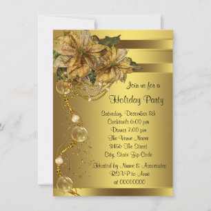 Elegant Gold Poinsettia Gold Christmas Party Invitation