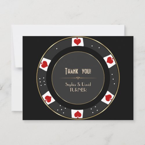 Elegant Gold Poker Chip Wedding Thank You Postcard