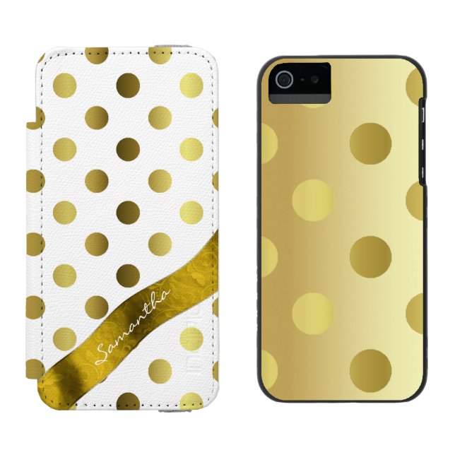 Elegant Gold Polka Dot iPhone 5S Wallet Case (Side by Side)