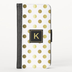 Elegant Gold Polka Dot Monogrammed iPhone X Wallet Case