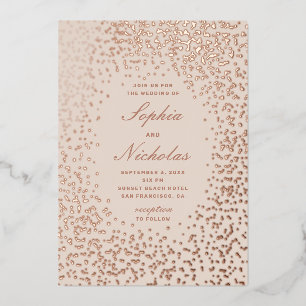 Elegant gold polka dots. Ivory blush wedding Foil Invitation