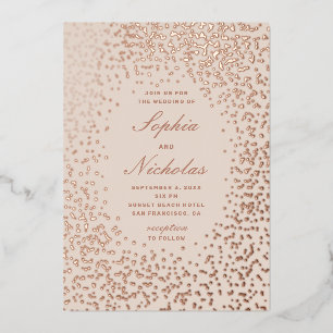 Elegant gold polka dots. Ivory blush wedding Foil Invitation