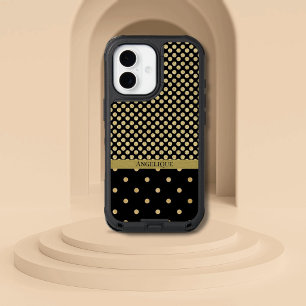 Elegant Gold Polka Dots on Black Custom Name iPhone 17 Case