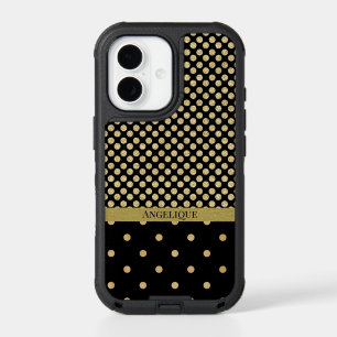 Elegant Gold Polka Dots on Black Custom Name  iPhone 17 Case