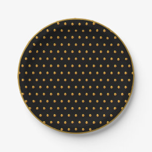Elegant Gold Polka Dots on Black Paper Plates