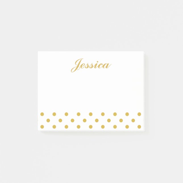 Elegant Gold Polka Dots Personalized Name Post-it Notes (Front)