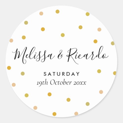 Elegant Gold Polka Dots Wedding Classic Round Sticker