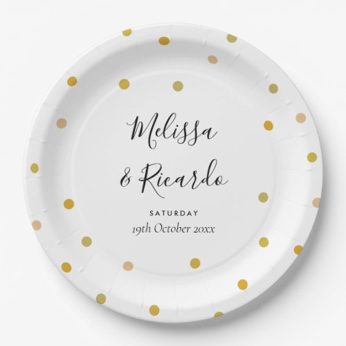 Elegant Gold Polka Dots Wedding Paper Plates