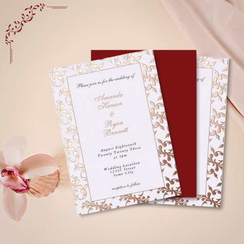 Elegant Gold Pressed Rococo Pattern Wedding Foil Invitation